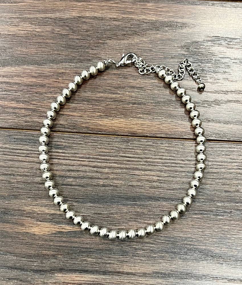 16" 8mm Silver Navajo Bead Necklace