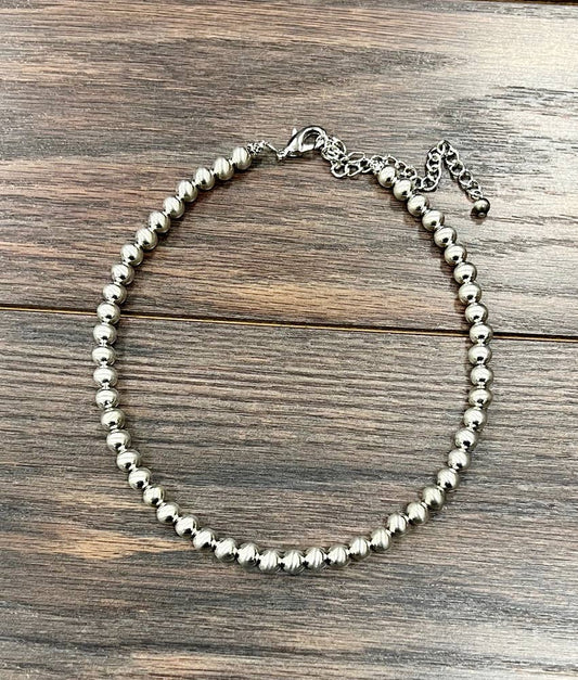 16" 8mm Silver Navajo Bead Necklace