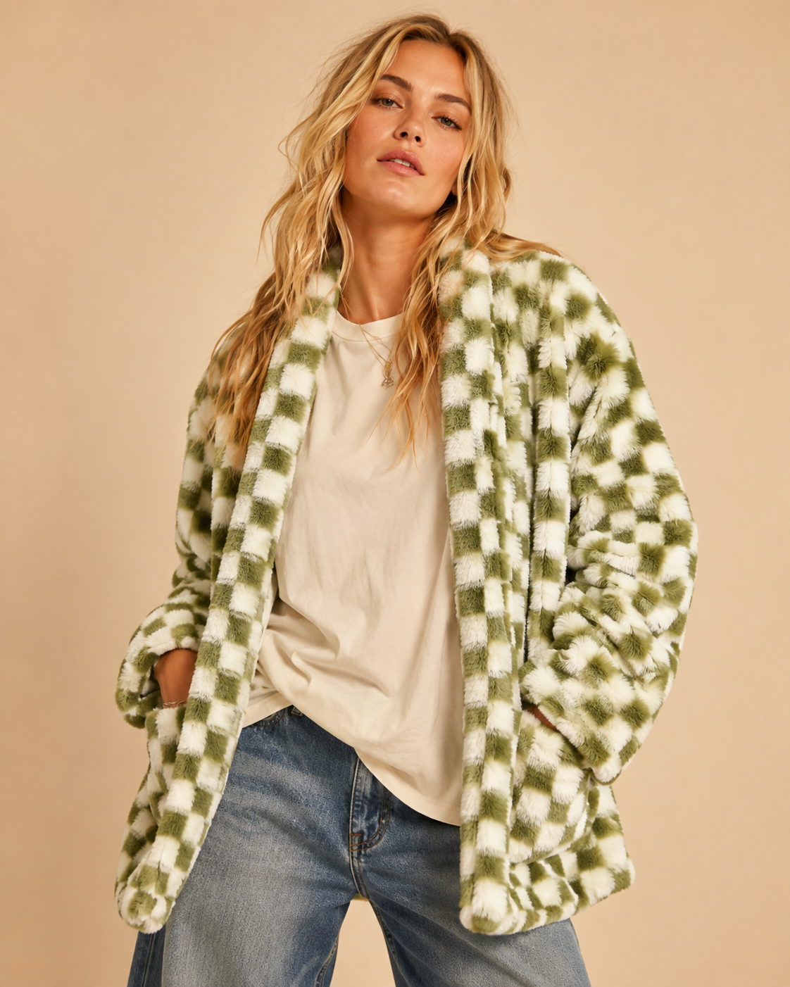 Checkmate Faux Fur Jacket