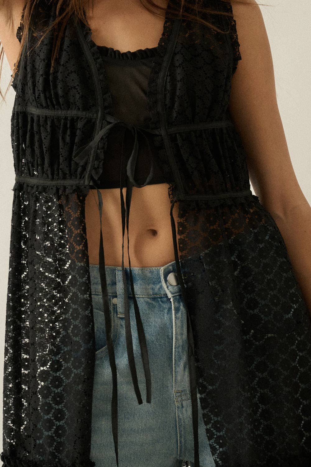 Lace Tie-Front Maxi Top