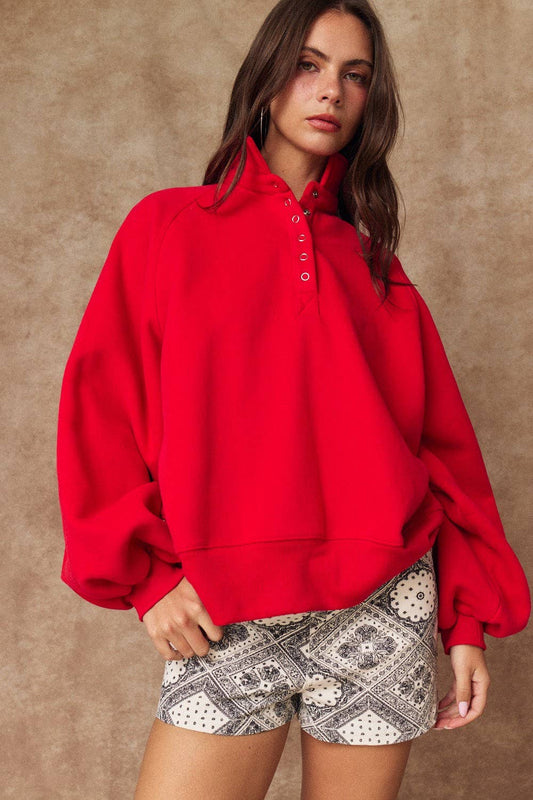 Snap Button Collared Sweatshirt