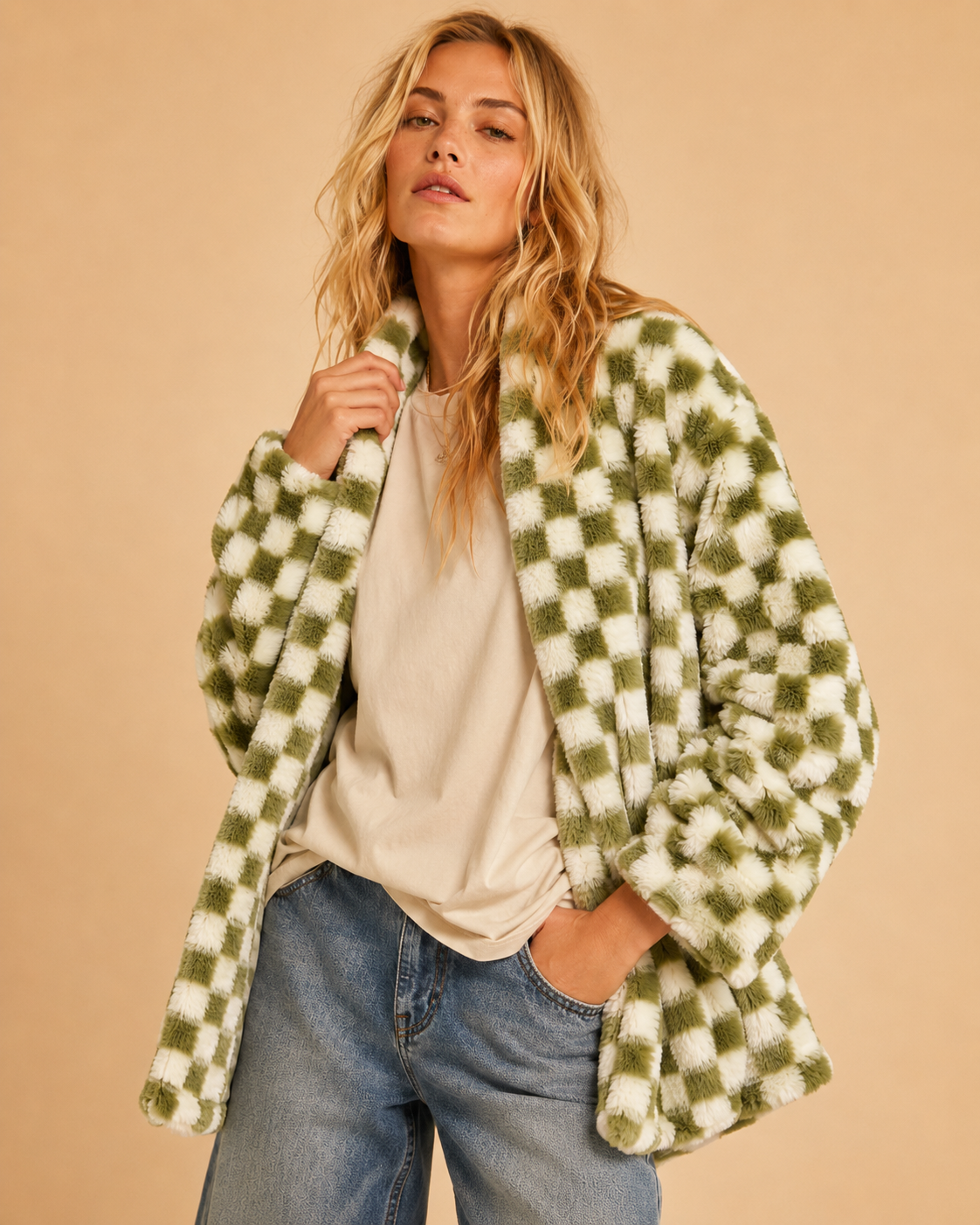 Checkmate Faux Fur Jacket