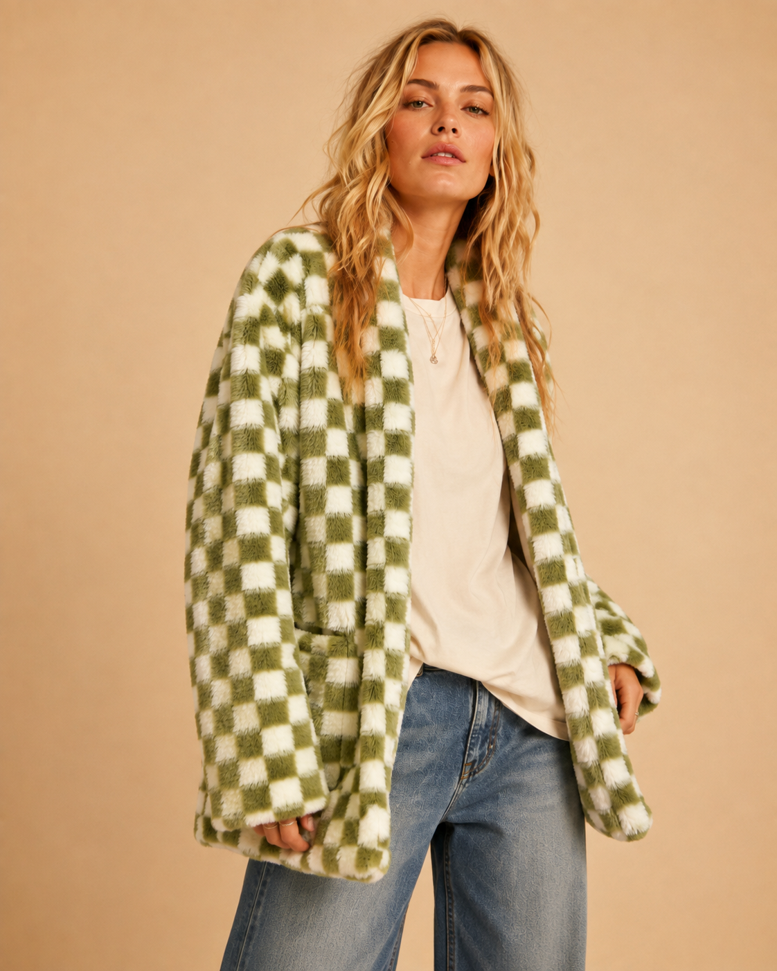 Checkmate Faux Fur Jacket