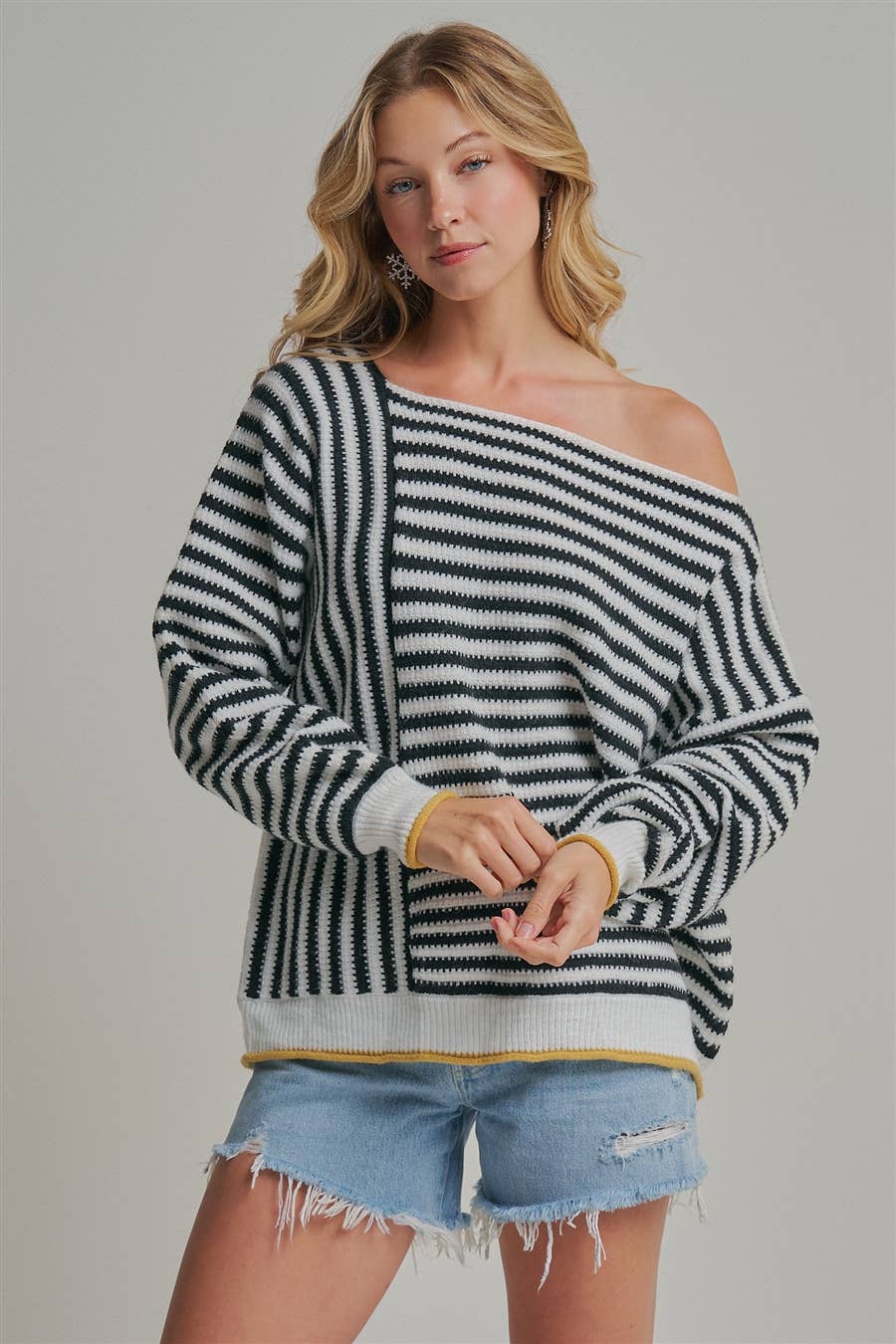 Oversized Striped Off-Shoulder Sweater