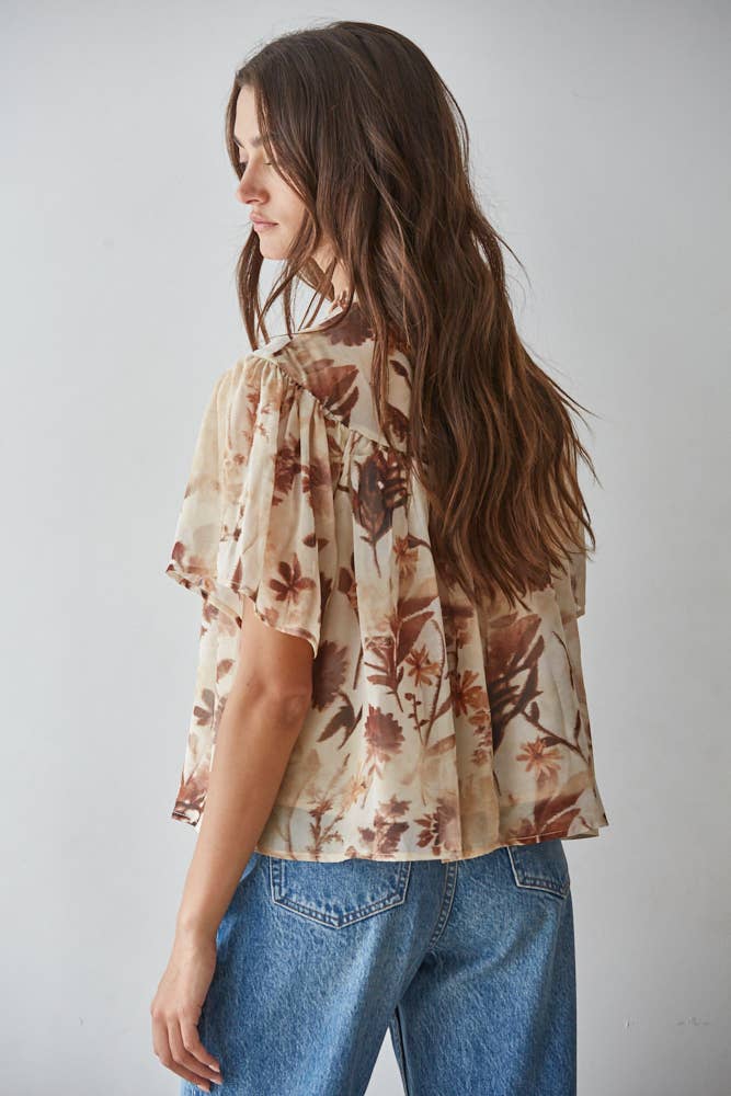Floral Print Mock Blouse
