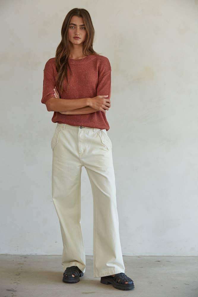 Woven Denim Straight Leg Pants