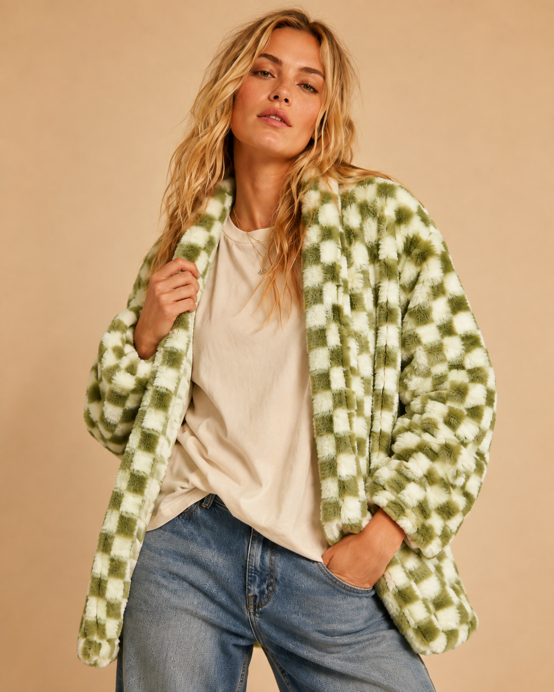 Checkmate Faux Fur Jacket