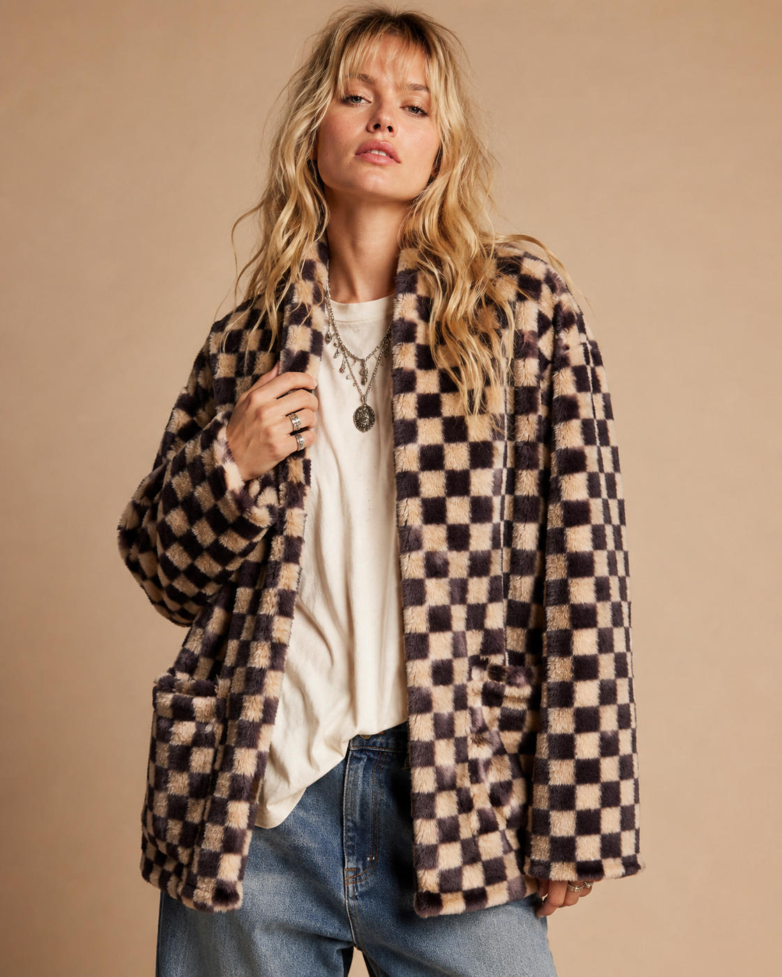 Checkmate Faux Fur Jacket