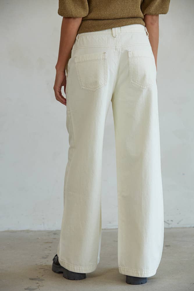 Woven Denim Straight Leg Pants