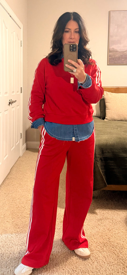 Varsity Pullover Wide Leg Pant Set