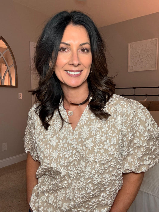 Floral Texture V-Neck Top