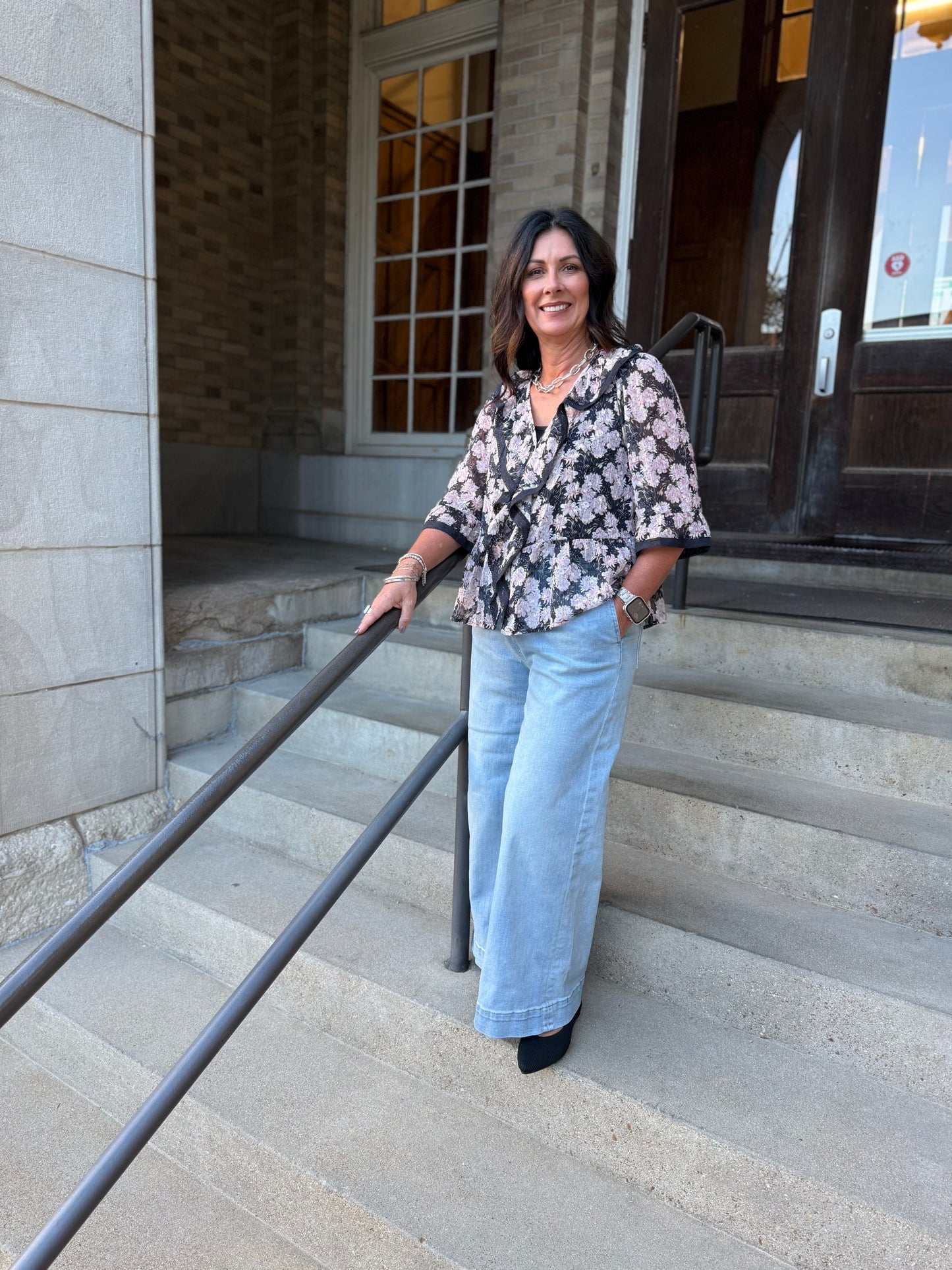 Evie Lace Trim Ruffle Top