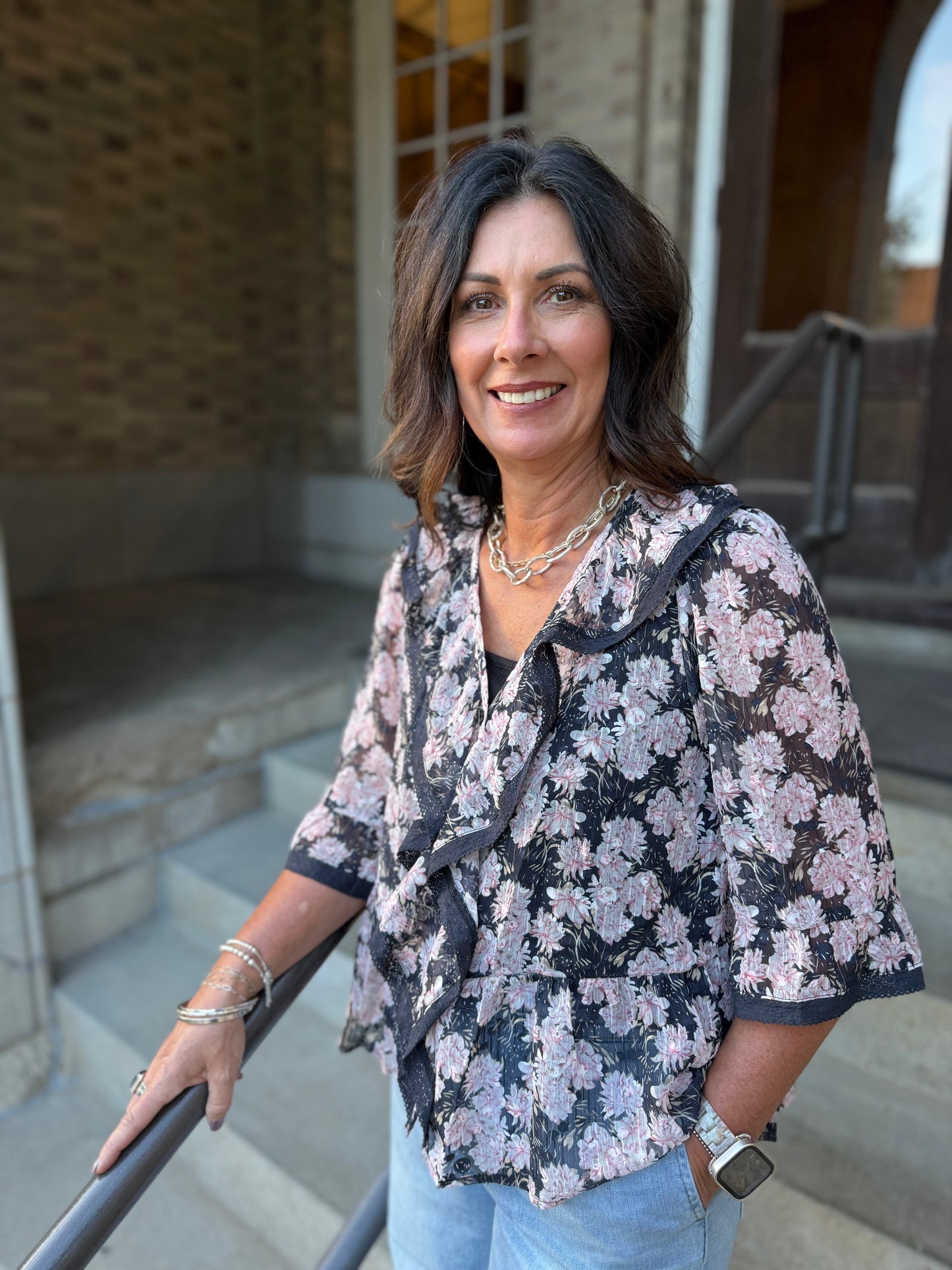 Evie Lace Trim Ruffle Top