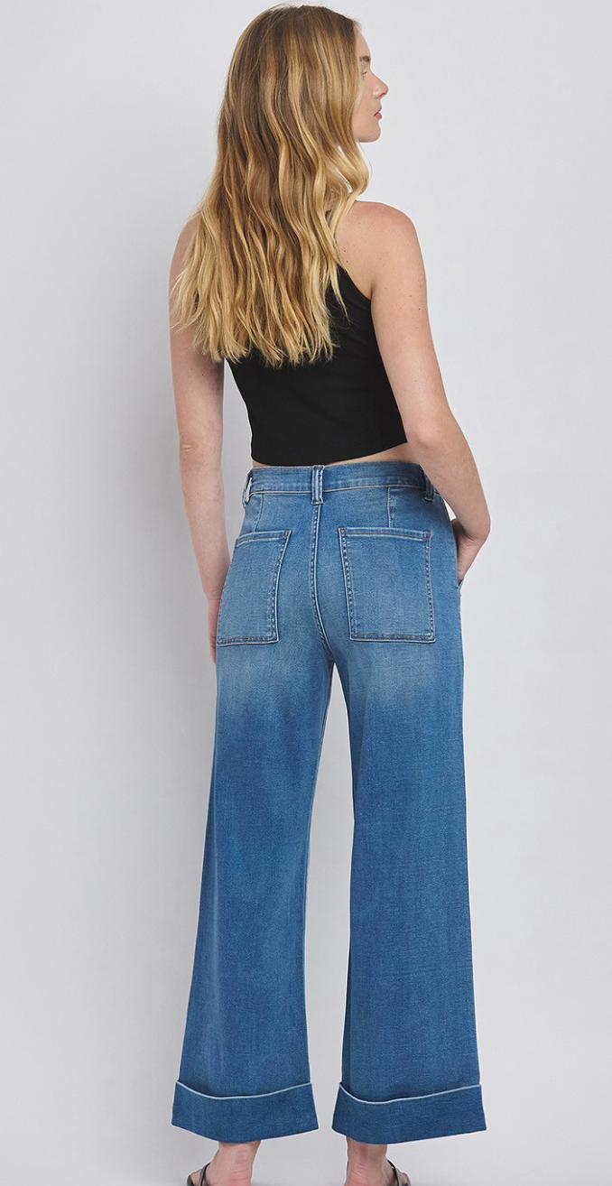 High Rise Cuffed Wide Leg Jean