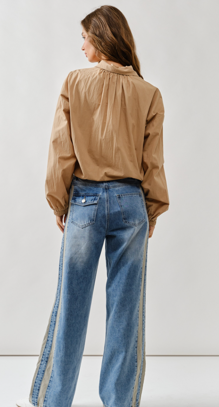 Windbreaker Shirring Ribbon Detail Bomber Jacket