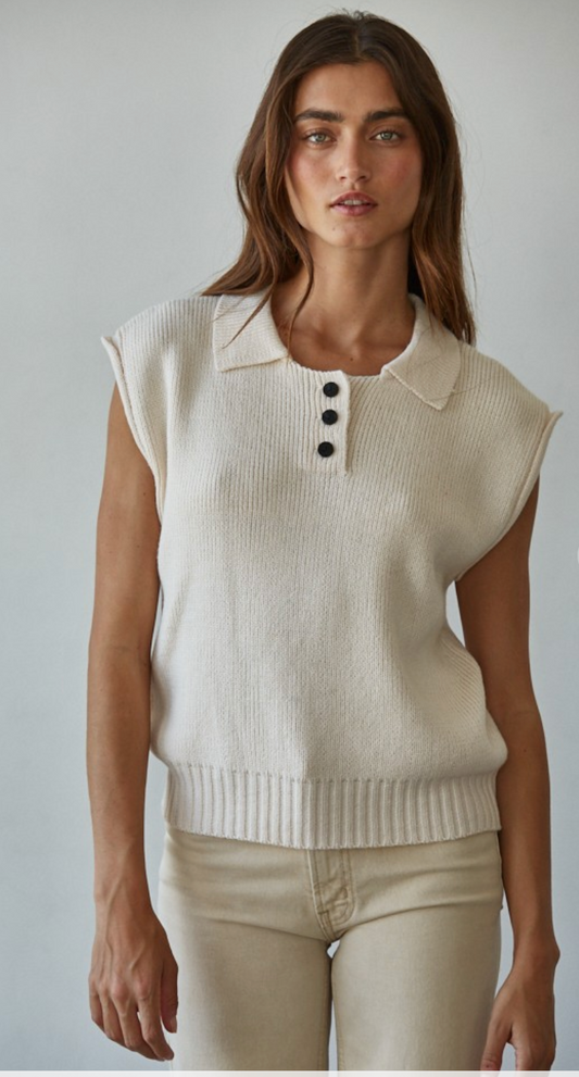 Ribbed Knit Polo Vest
