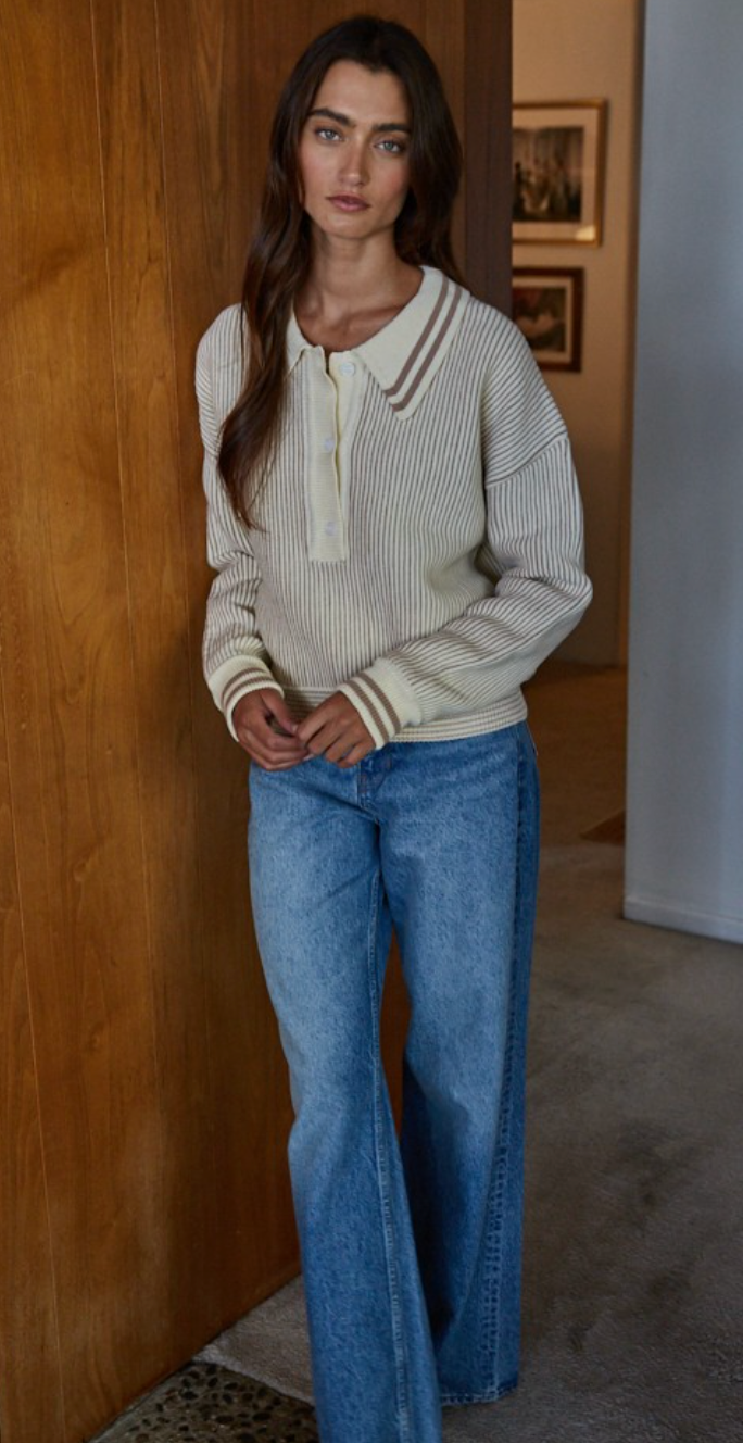 Windsor Ribbed Polo Pullover Sweater