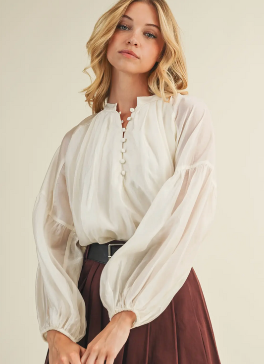 Balloon Sleeve Button Front Top