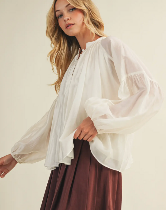 Balloon Sleeve Button Front Top