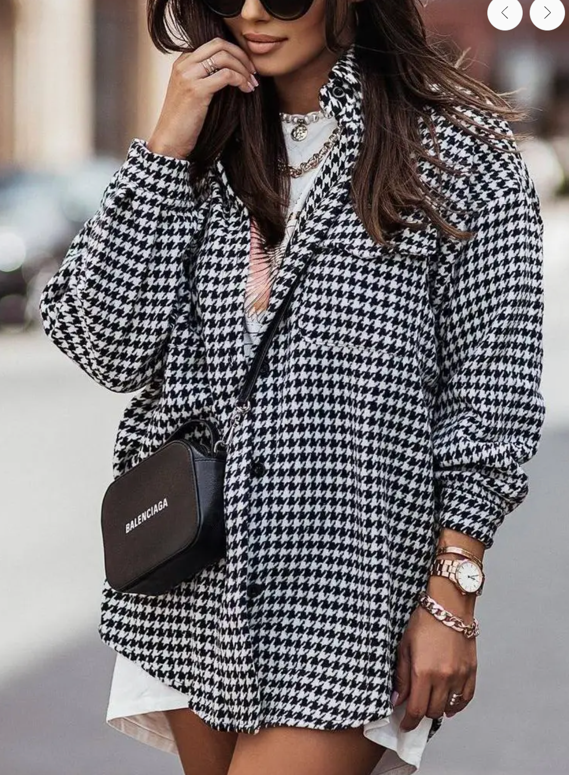 Houndstooth Long-Sleeved Shirt Jacket