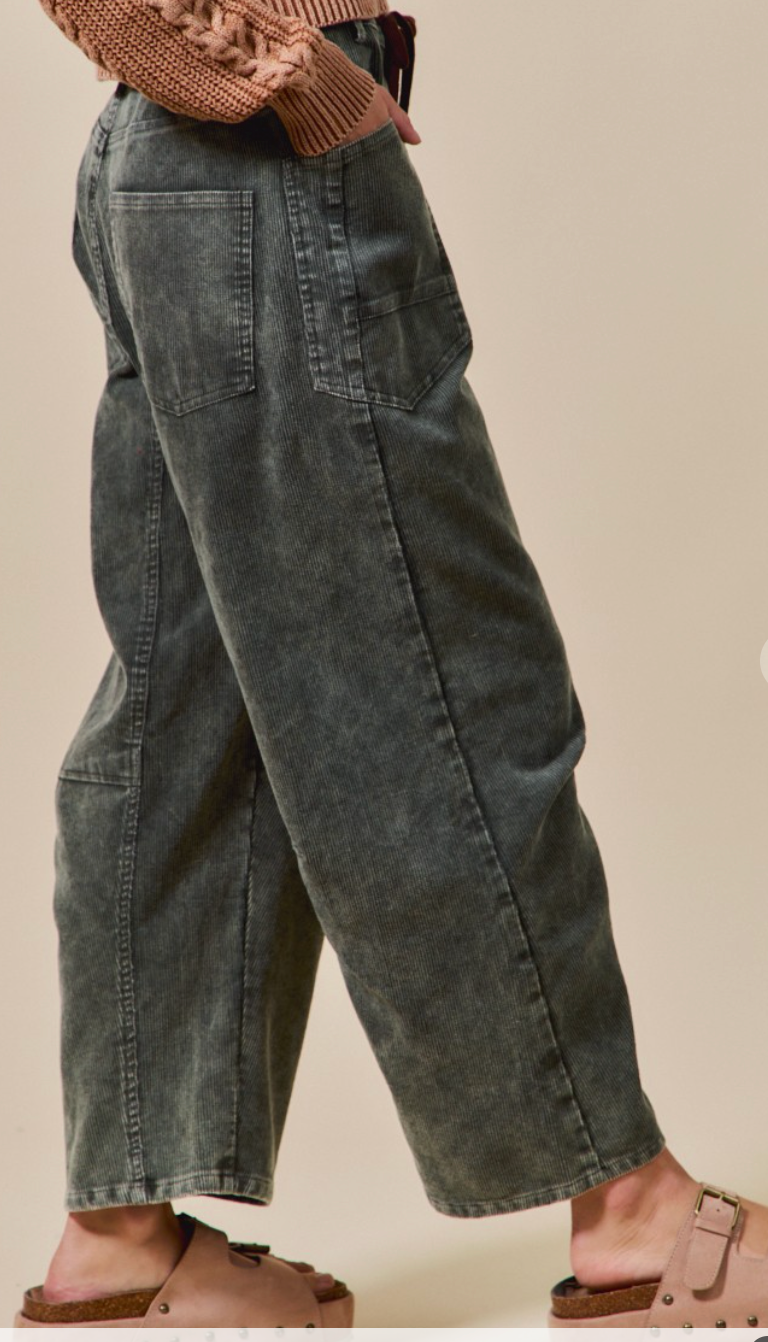 Washed Corduroy Barrel Pants