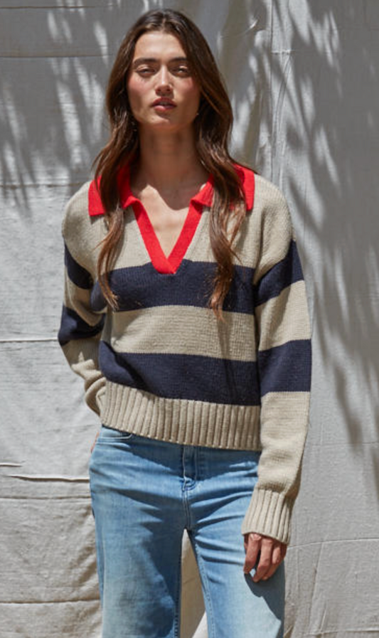 Pop Of Collar Contrast Sweater