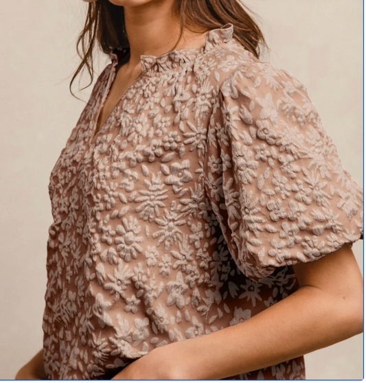 Floral Texture V-Neck Top