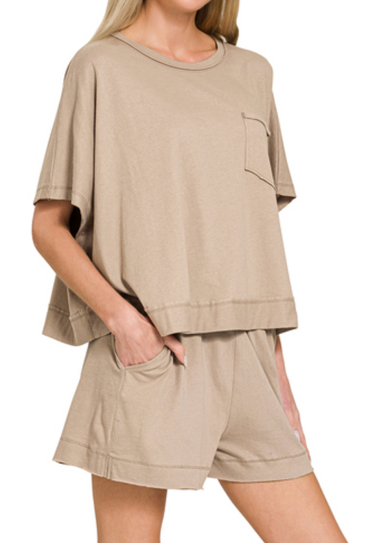 Exposed Seam Shorts Set