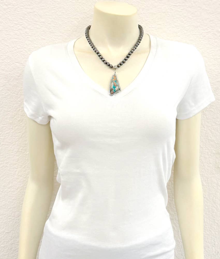 Mosaic Turquoise Pendant Necklace