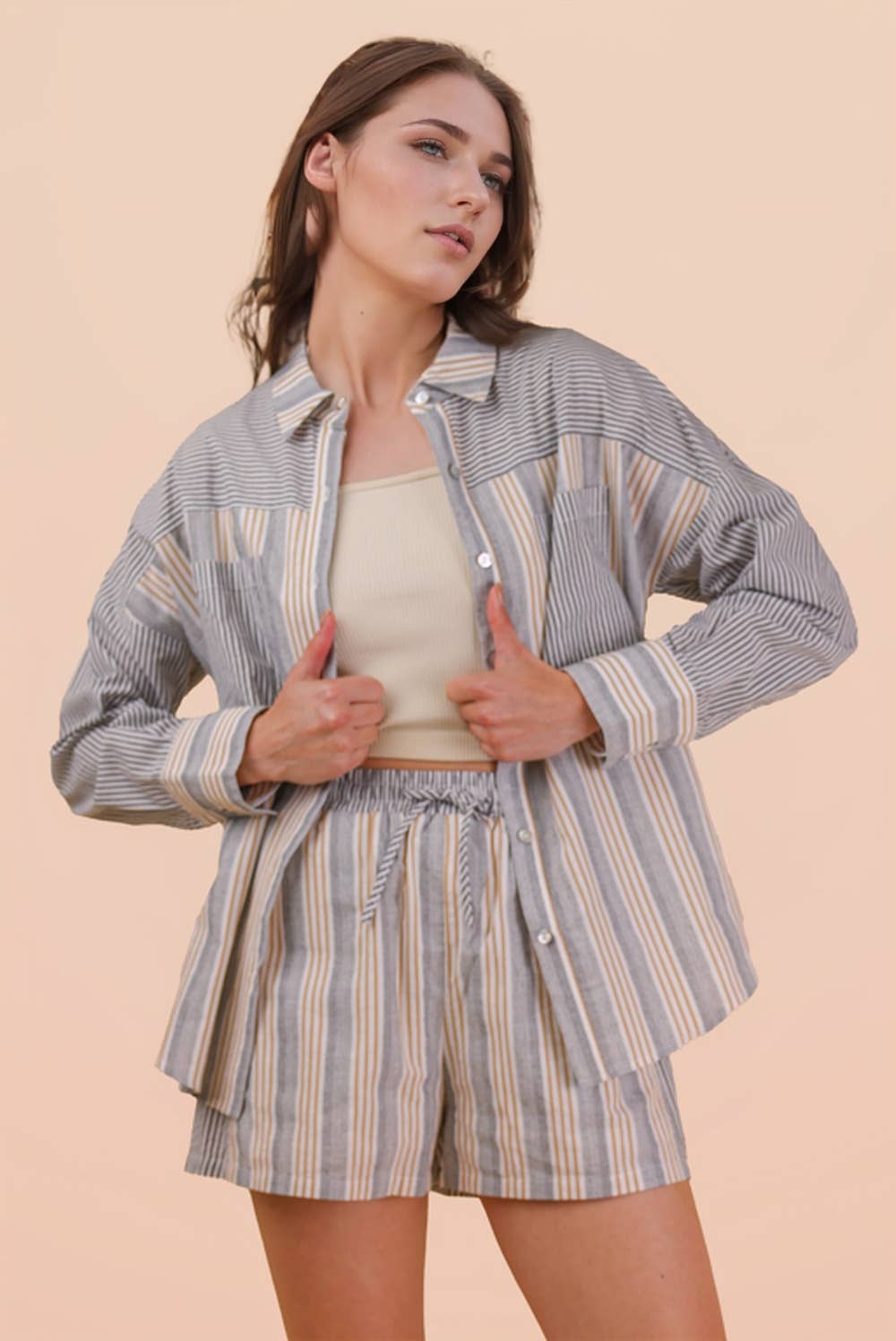 Striped Button Down Set