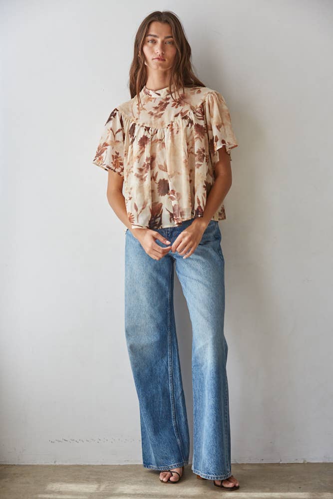Floral Print Mock Blouse