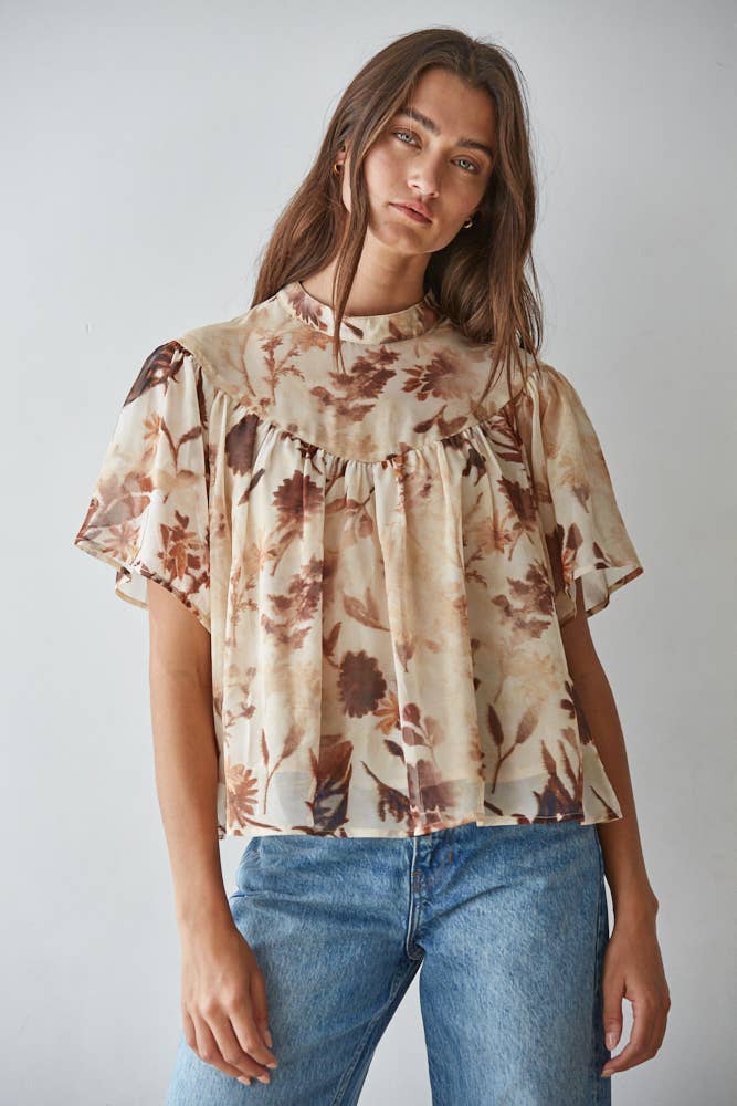 Floral Print Mock Blouse