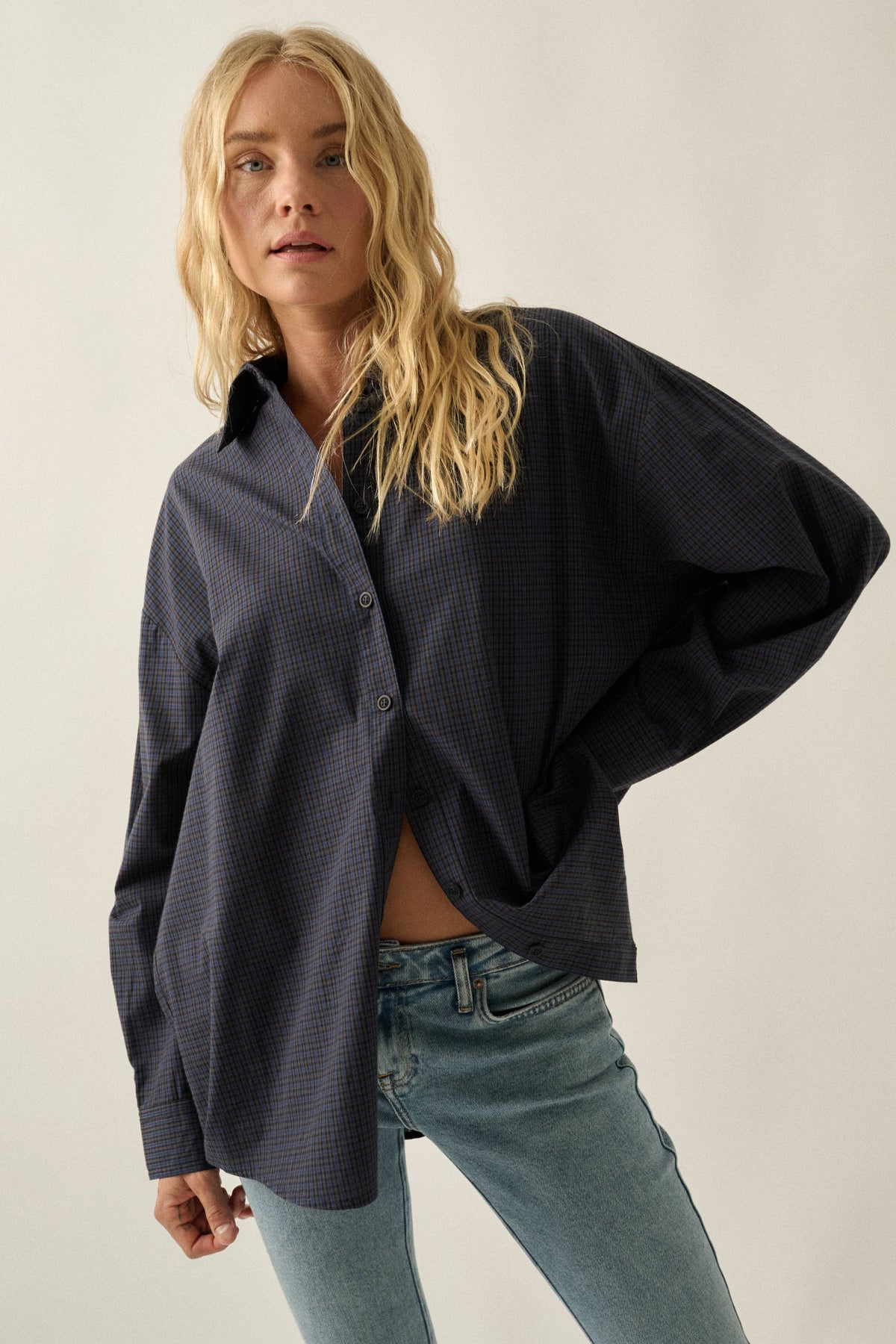 Retro Blue Plaid Pocket Shirt