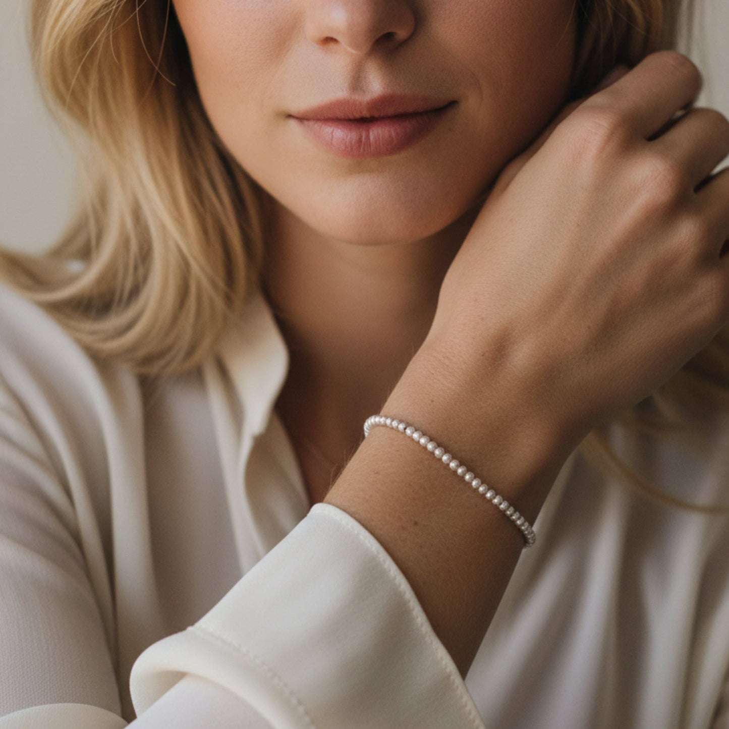 Silver Textured Beaded Stretch Bracelet