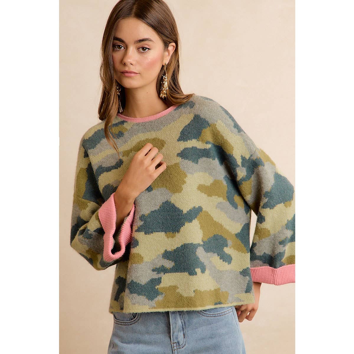 Pink Trim Camo Sweater