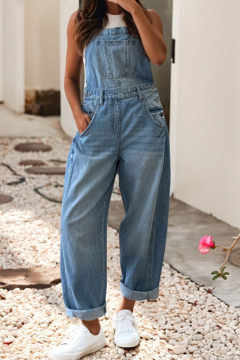 Barrel Leg Denim Overalls
