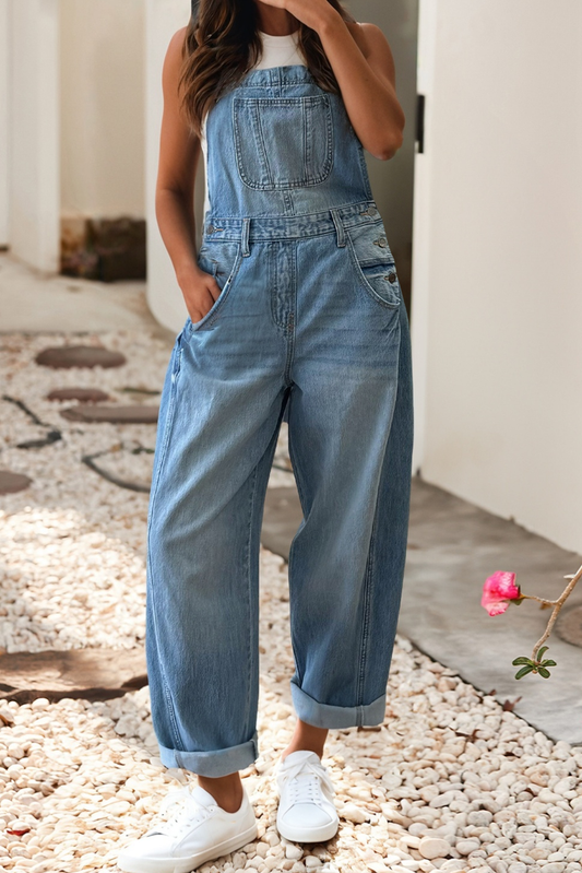 Barrel Leg Denim Overalls