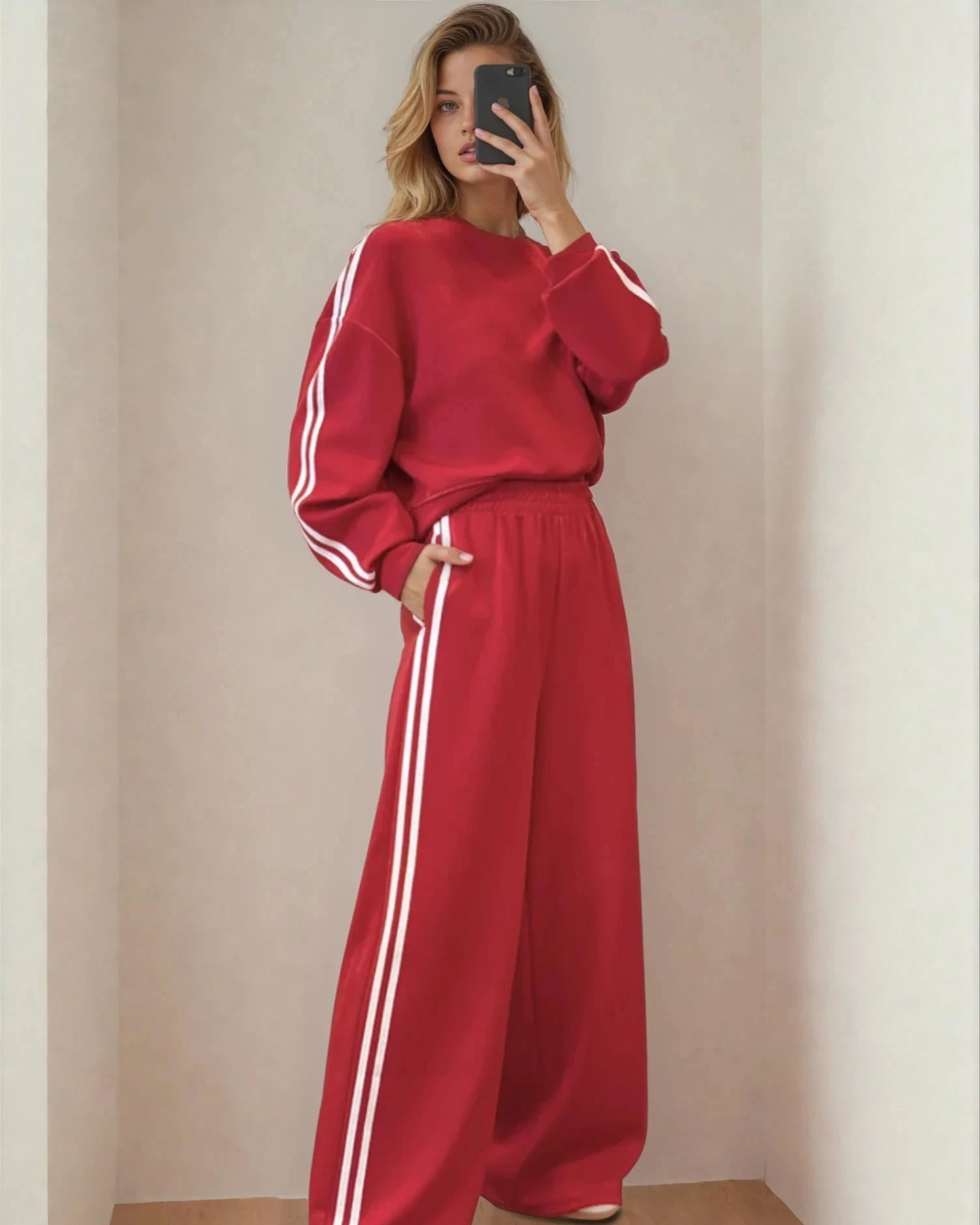 Varsity Pullover Wide Leg Pant Set