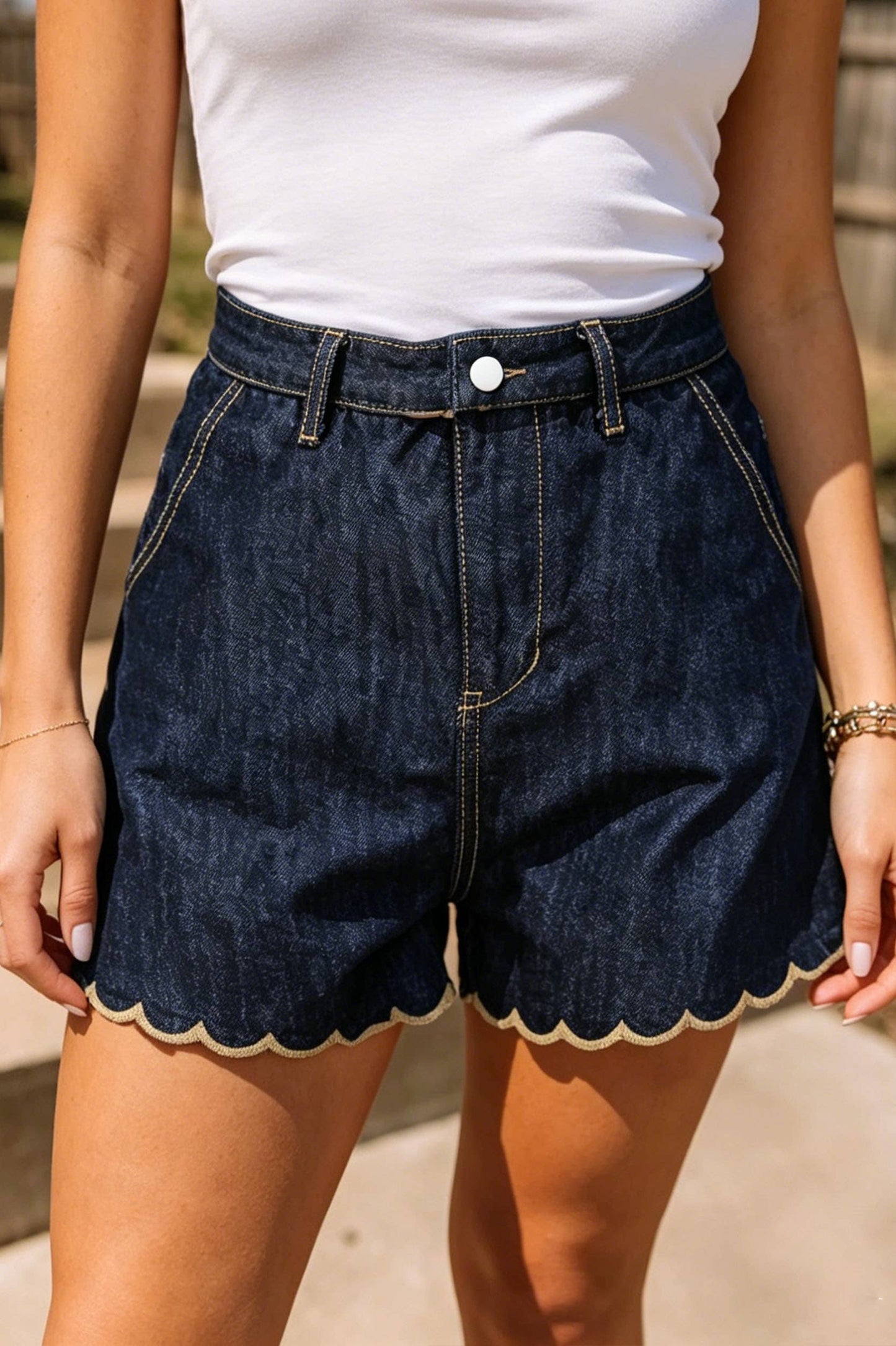 Scalloped Edge Denim Shorts