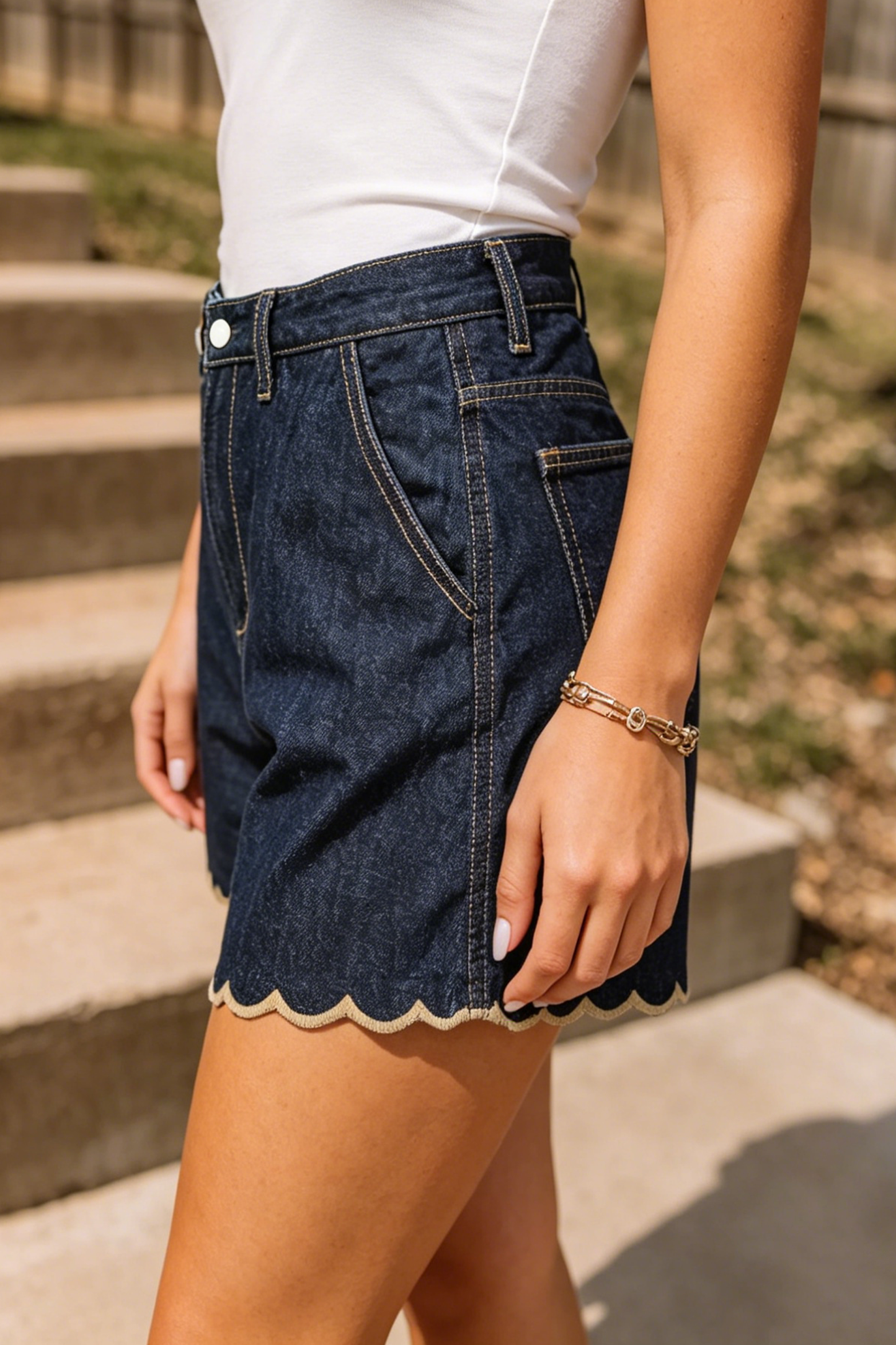 Scalloped Edge Denim Shorts
