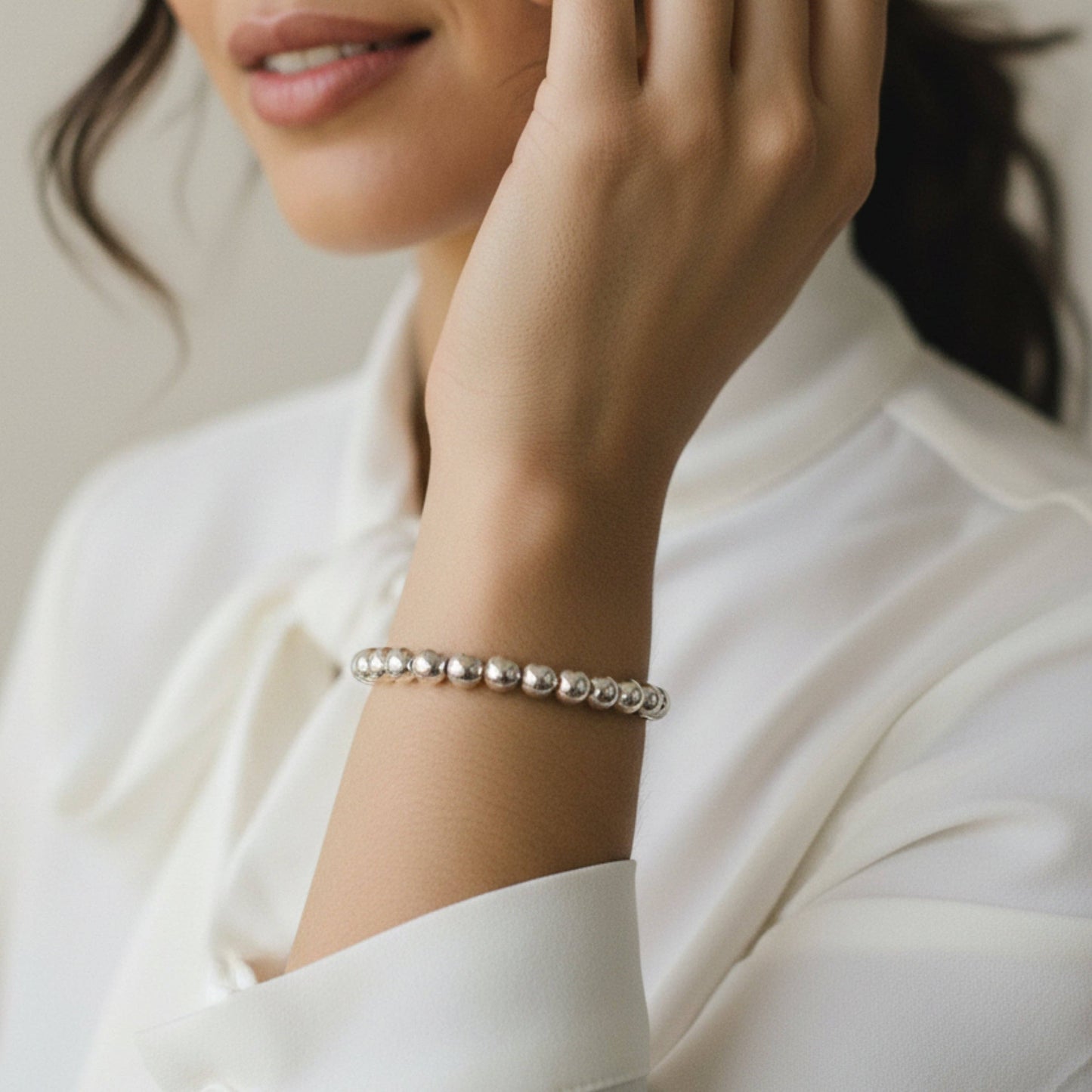 Silver Beaded Stretch Bracelet