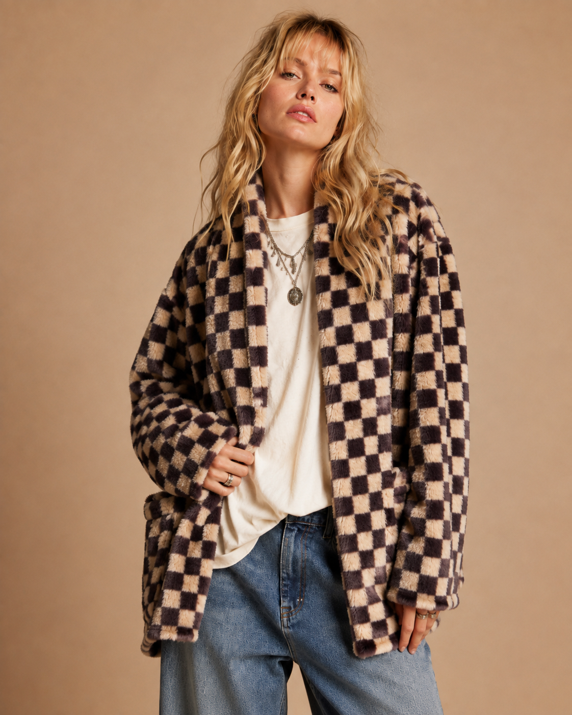 Checkmate Faux Fur Jacket