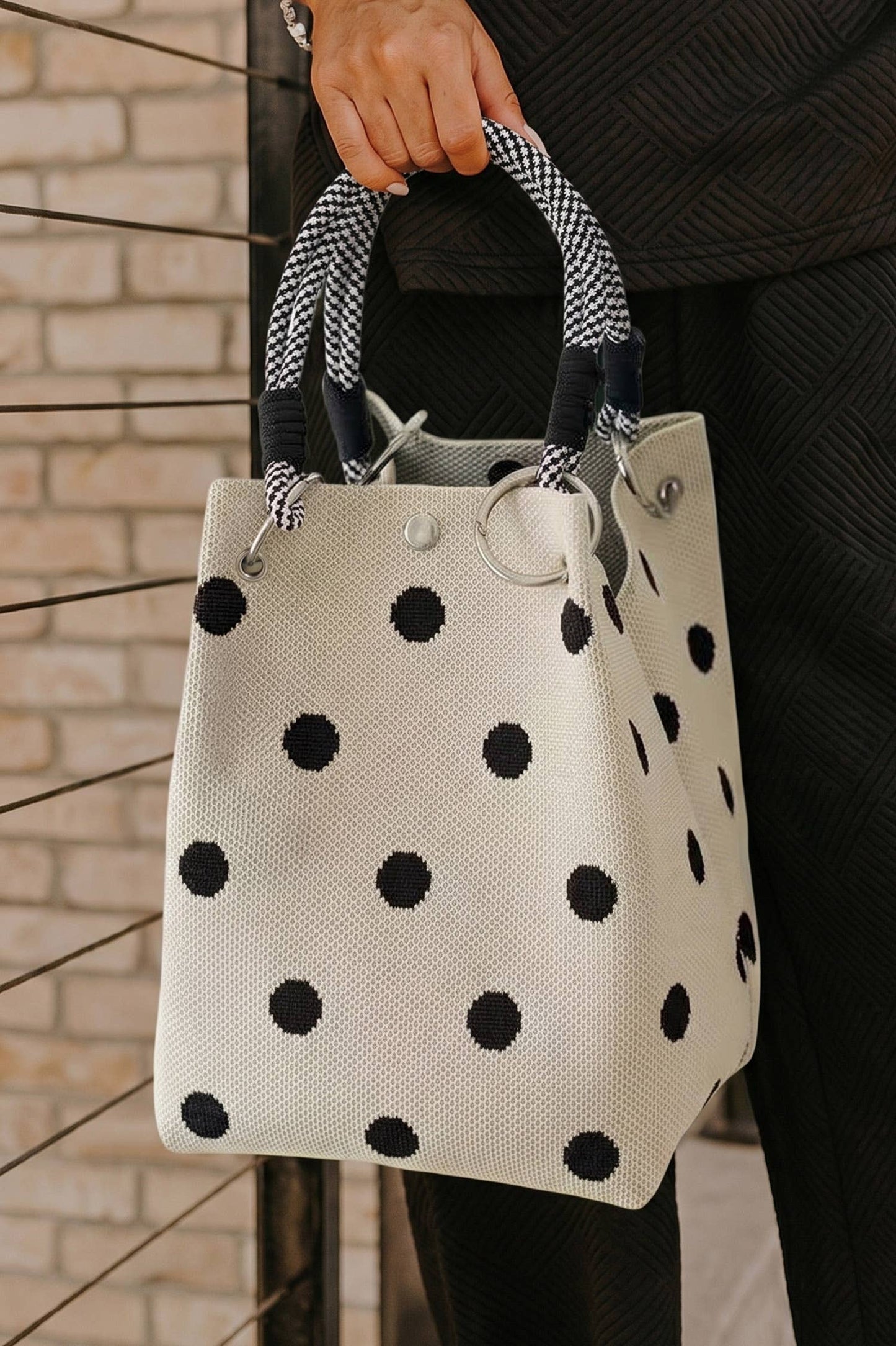 Polka Dot Rope Handle Tote Bag