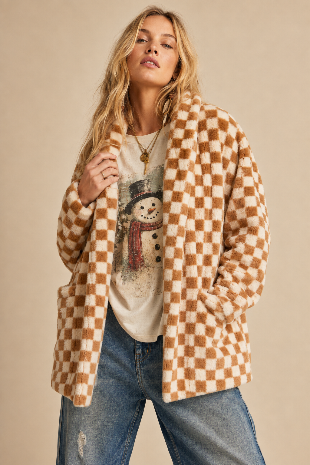 Checkmate Faux Fur Jacket