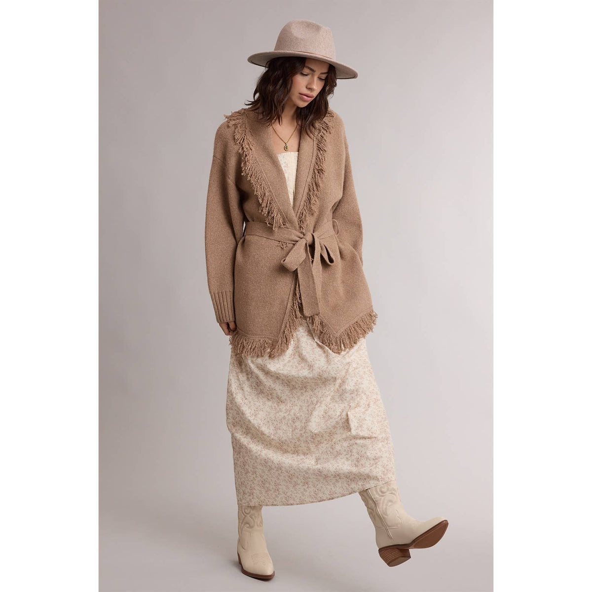 Belted Fringe Cardigan