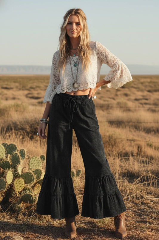 Stone Washed Ruffle Pants
