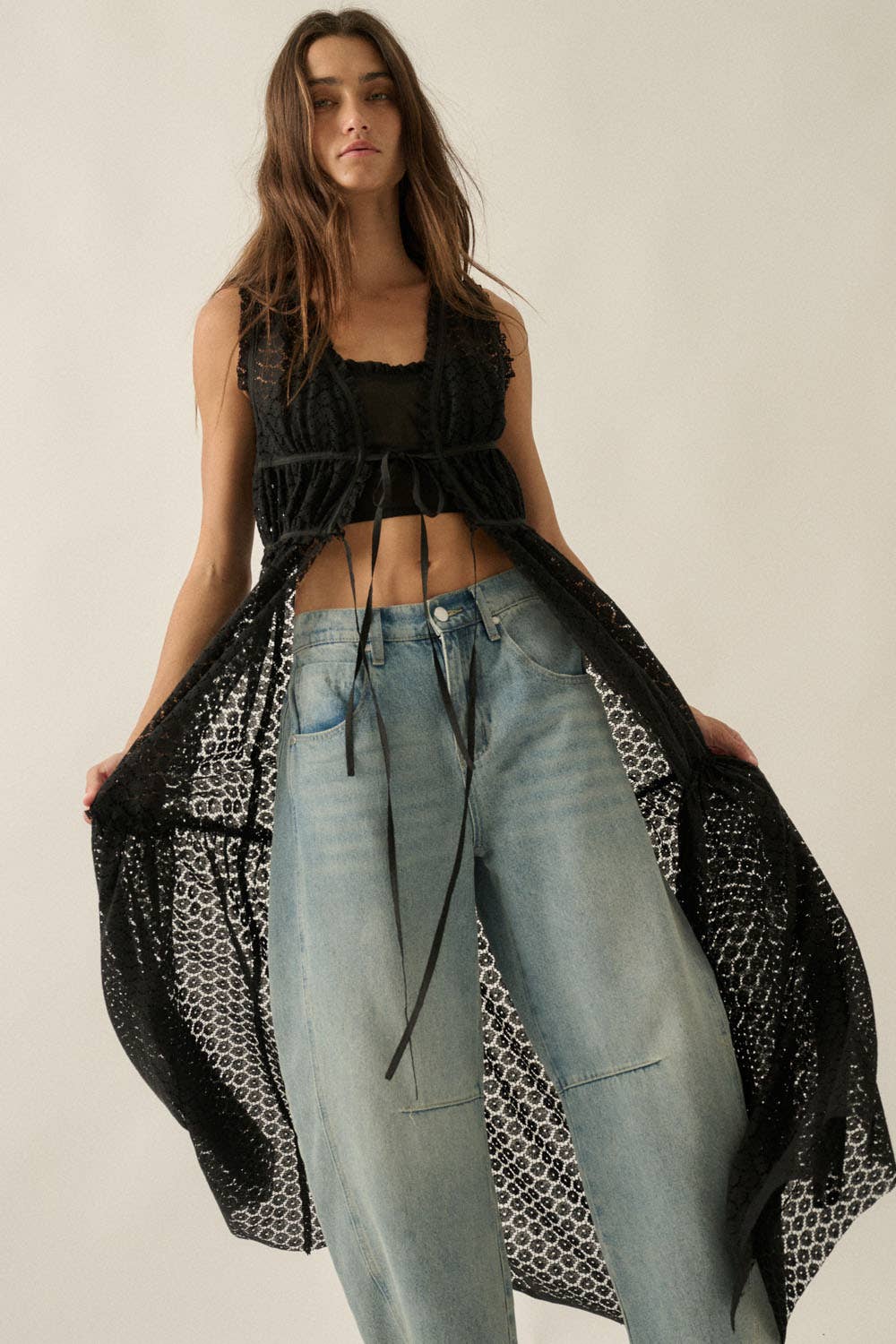 Lace Tie-Front Maxi Top