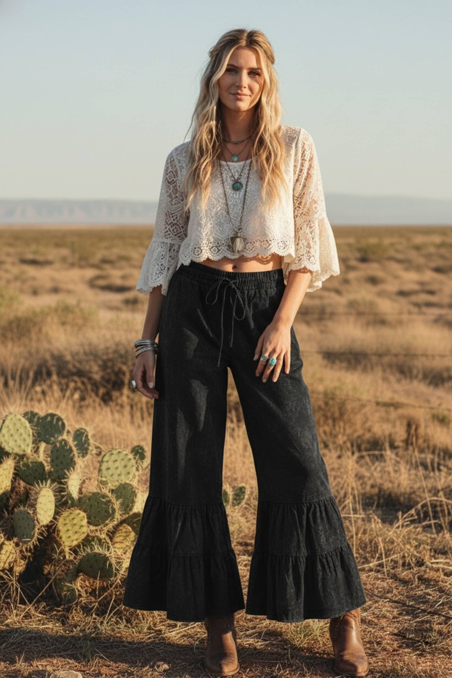 Stone Washed Ruffle Pants
