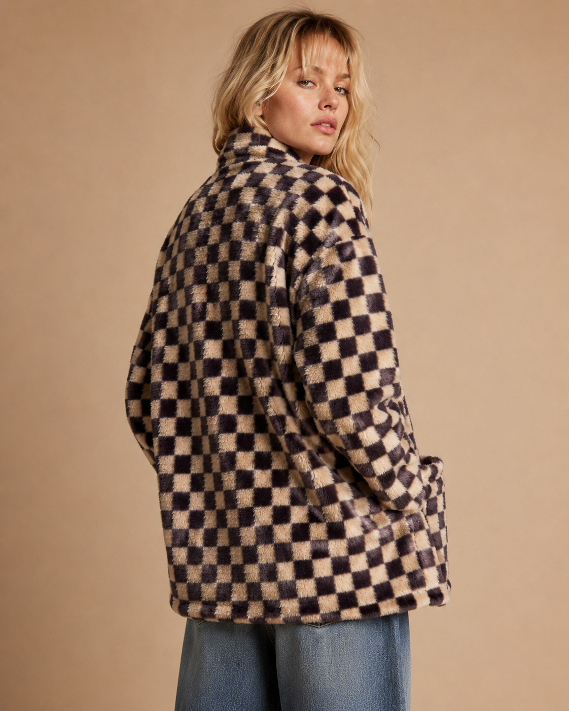 Checkmate Faux Fur Jacket