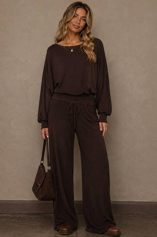 Soft Knit Wide-Leg Pant Lounge Set